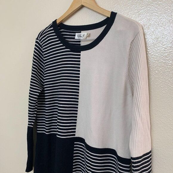 Eliza J Placed Stripe Midi Sweater Dress Plus Size 3X Ivory Black A Line - Picture 3 of 7